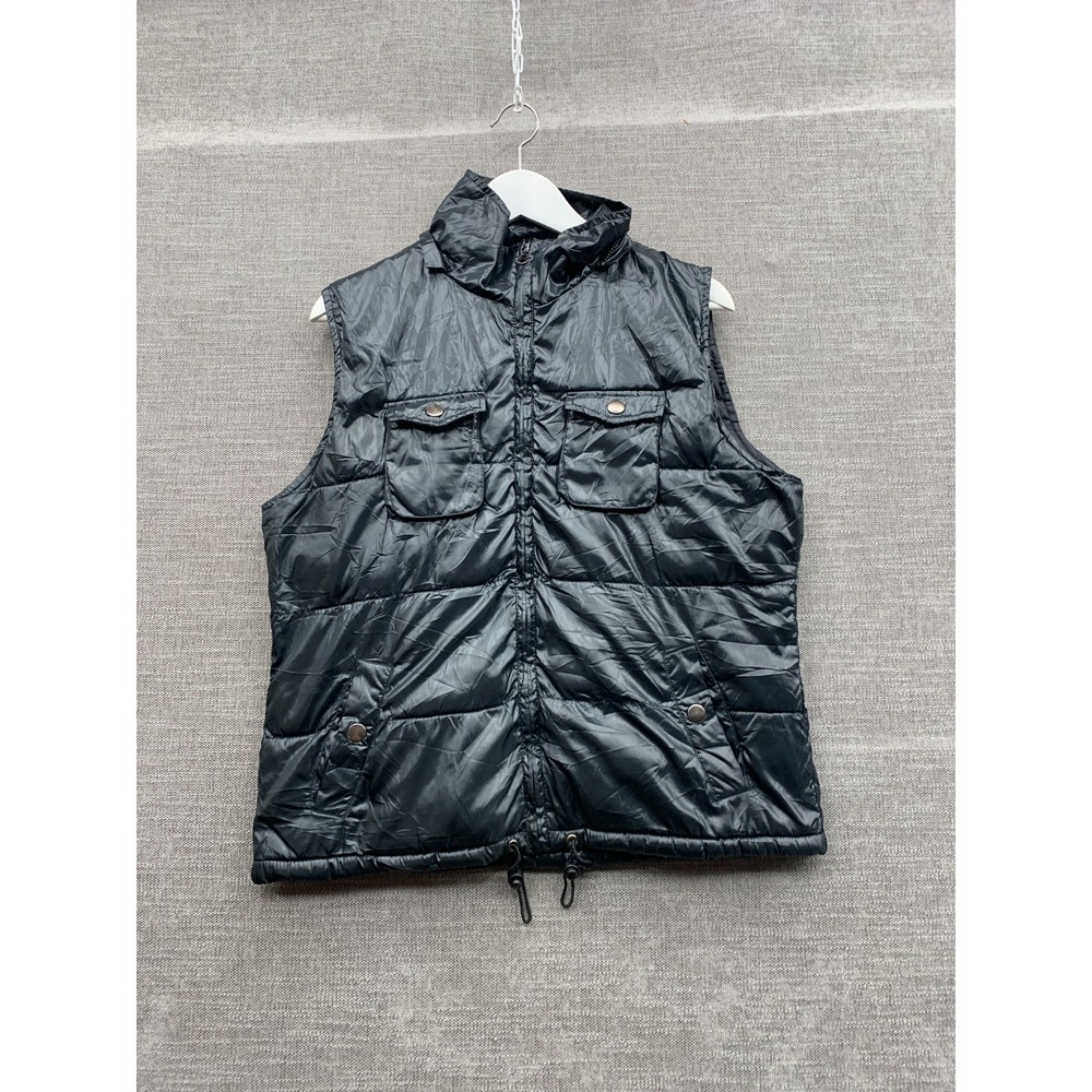 Faded Glory Vest Womens Medium 8-10 Black Pockets Puffer Quilted Winter Full Zip